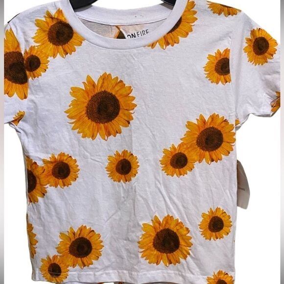 On Fire SZ Small Open Tie Back Sunflower Print Cop T-Shirt Festival Y2K Floral - Picture 2 of 10